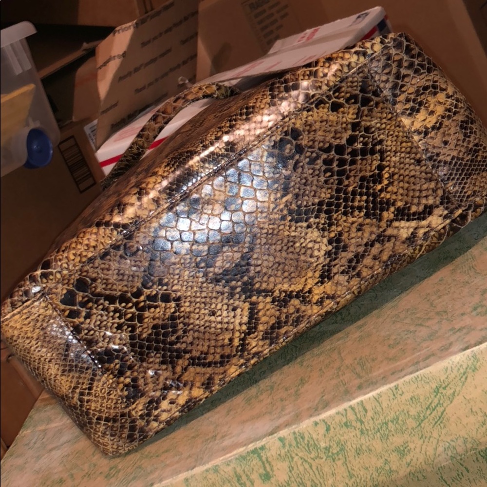 Genuine Leather Python Print Tote - image 4